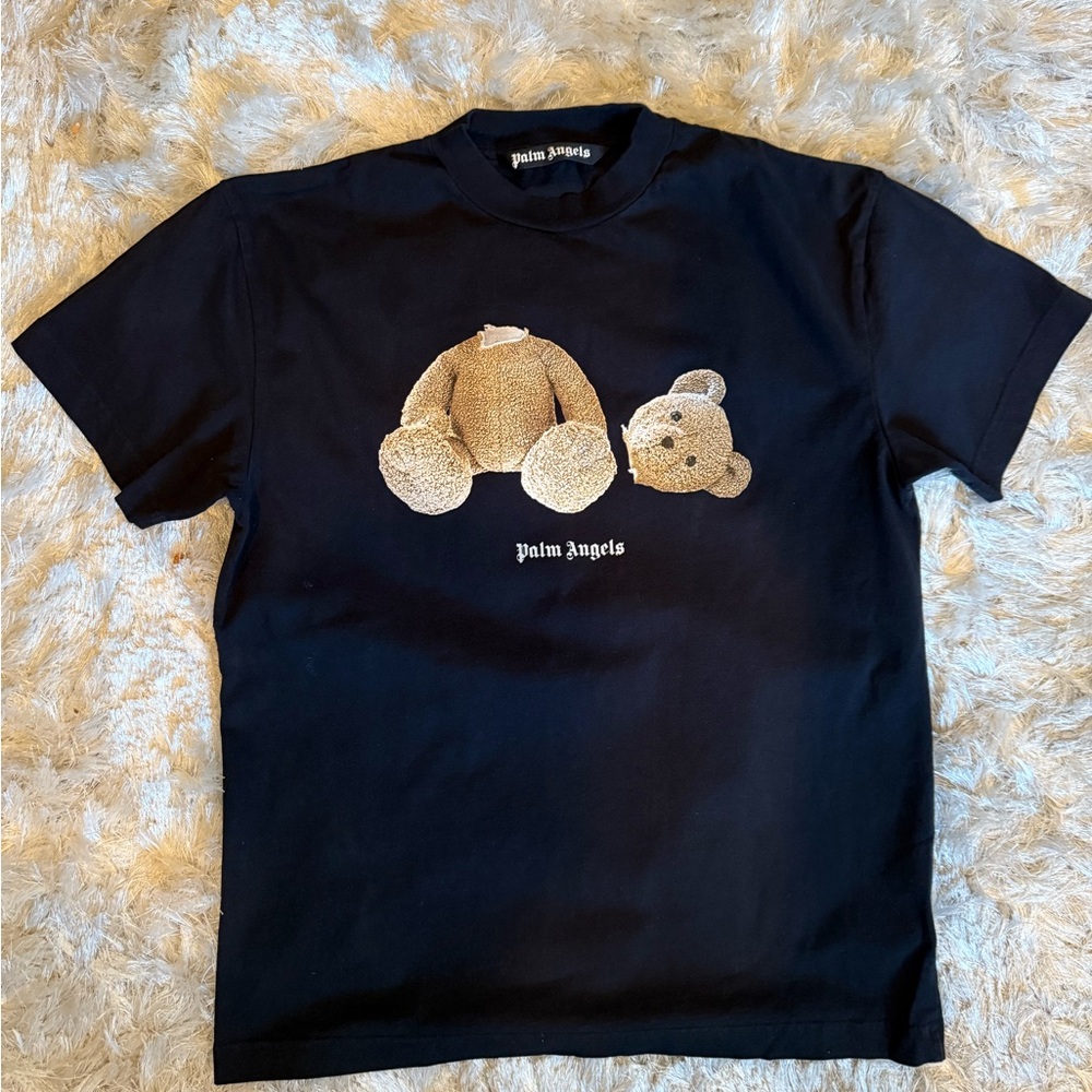 Palm Angels Black Short Sleeve Tee with Bear Graphic